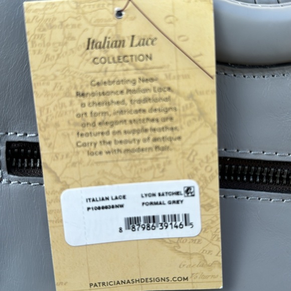 Patricia Nash Fall Lace Leather Lyon Satchel Crossbody Formal Grey - Picture 2 of 8